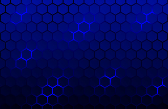 Abstract geometric background with hexagons. Polygonal shape light and shadow effect on the blue background © arthead