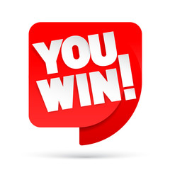 You win Red tag. Winner symbol. Inscription from letters cut out of paper. Vector illustration.