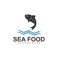 fish logo template, design concept vector, sea food