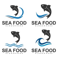 fish logo template, design concept vector, sea food