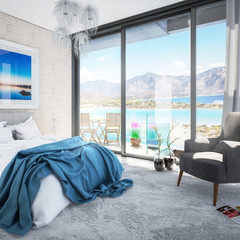 Bedroom with Panoramic Sea View by Daylight (detail) - 3d visualization