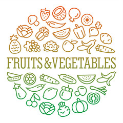 Vegetables and fruits icons in a circular shape