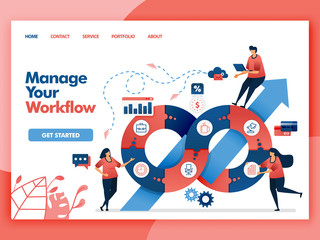 Landing page vector design of Manage your workflow. Easy to edit and customize. Modern flat design concept of web page, website, homepage, mobile apps UI. character cartoon Illustration flat style.