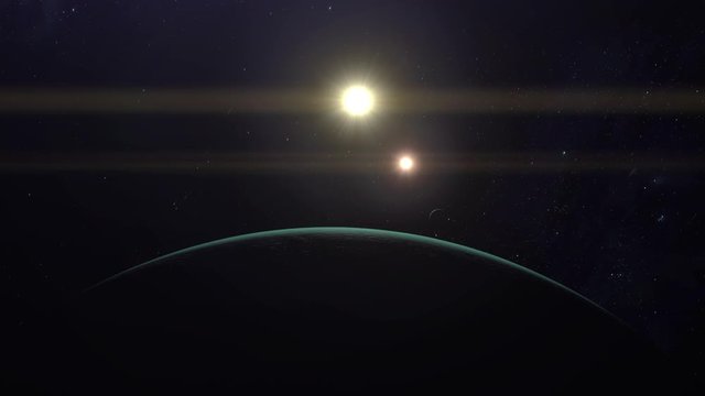 Circumbinary, habitable alien Earth like exoplanet orbiting a binary star system in 4K