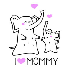 Inscription - I love mommy.  Hand drawn vector icon illustration design. Best for nursery, childish textile, apparel, poster, postcard.
