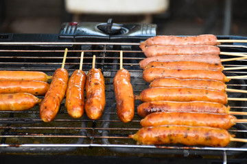 sausages on the grill