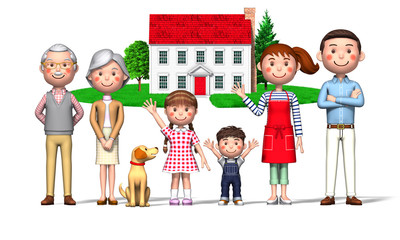 Family in my home with 3d rendering