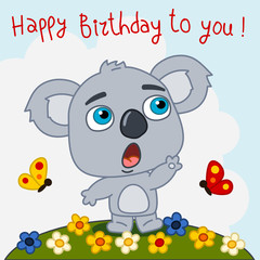 Funny horse singing song Happy birthday to you - greeting card