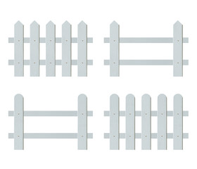 Set of White wooden fence isolated on white background. Object with clipping path