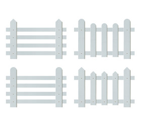 Set of White wooden fence isolated on white background. Object with clipping path