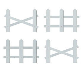 Set of White wooden fence isolated on white background. Object with clipping path