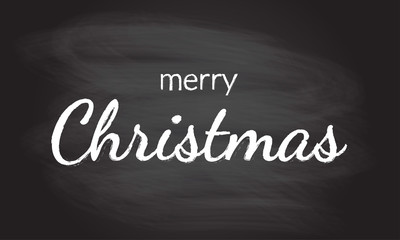 Obraz premium Merry Christmas text. Xmas greeting card or banner template isolated on blackboard texture with chalk rubbed background. Vector illustration.