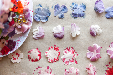 Fototapeta na wymiar Silk flower process handmade