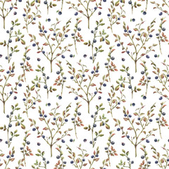 Watercolor blueberry vector pattern