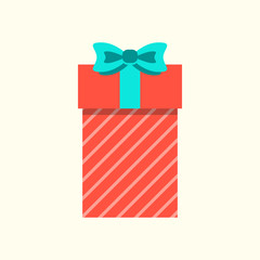 Gift box icon with ribbon and bow. Present package for Christmas or Birthday celebration. Design element for surprise, party, greeting card.  Vector illustration.
