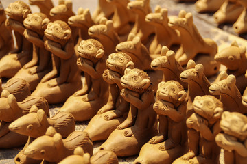 Traditional clay animal sculpture sold as souvenirs in Thanh Ha Pottery Village in Hoi An, Vietnam