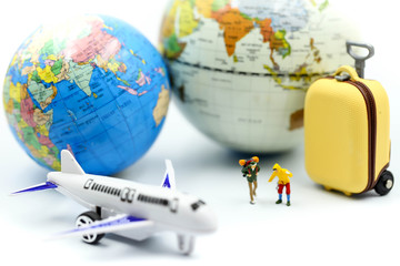 Miniature people : traveler  with airplane,for travel around the world concept.