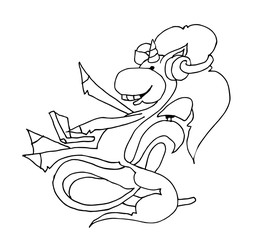 Coloring book for kids - unicorn reads a book and rolls on a rocking chair.. Black and white cute cartoon unicorns. Vector illustration.	