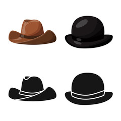 Vector illustration of clothing and cap logo. Collection of clothing and beret stock symbol for web.