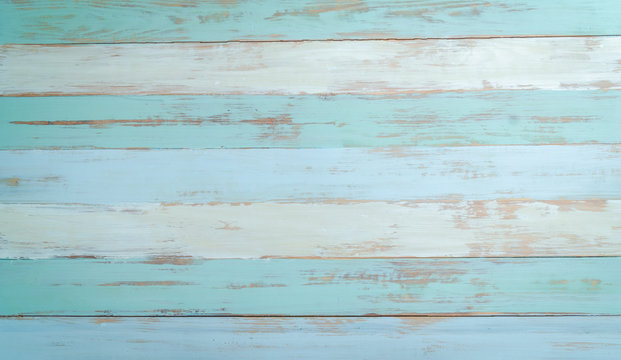 vintage beach wood background - old blue color wooden plank