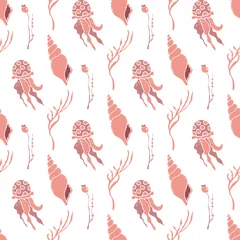 Papier peint Animaux marins Coquillages et méduses de modèle sans couture de vie sous-marine, vecteur
