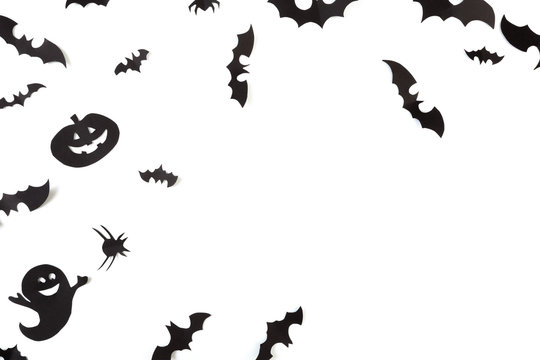 Halloween paper decorations on white  background. Halloween concept. Flat lay, top view, copy space - Image