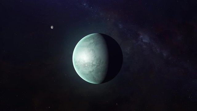 Habitable alien Earth like exoplanet with moon in space 4K