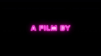 A glowing pink neon animation of movie credits (one for each of the professionals involved). Vaporwave vibes.