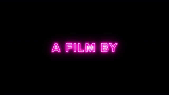 A glowing pink neon animation of movie credits (one for each of the professionals involved). Vaporwave vibes.