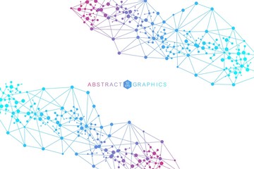 Geometric abstract background with connected line and dots. Structure molecule and communication. Big Data Visualization. Medical, technology, science background. Vector illustration.