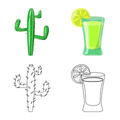 Vector design of cafe and Latin sign. Set of cafe and national stock vector illustration.