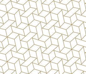 Seamless pattern with abstract geometric line texture, gold on white background. Light modern simple wallpaper, bright tile backdrop, monochrome graphic element