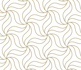 Seamless pattern with abstract geometric line texture, gold on white background. Light modern simple wallpaper, bright tile backdrop, monochrome graphic element - 289991643