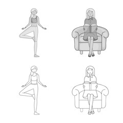 Isolated object of posture and mood icon. Collection of posture and female vector icon for stock.