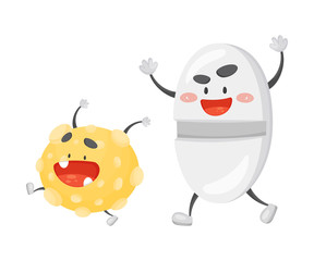 Humanized pill chases the virus. Vector illustration on a white background.