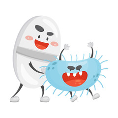 Humanized pill pushes the virus out. Vector illustration on a white background.