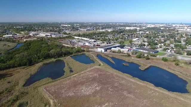 USS Lead Superfund Site In East Chicago, Indiana Aerial Drone Shot Moving Backwards