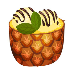 Half pineapple with cream. Vector illustration on a white background.
