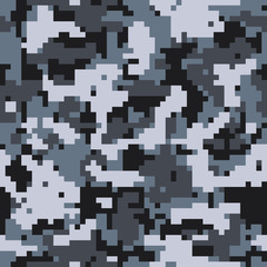 Digital black pixel camouflage seamless pattern for your design. Vector camo texture