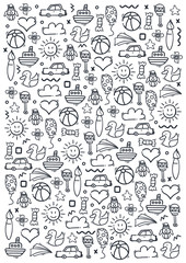 Hand draw Kids doodle background. Objects from a child's life. - 289993051