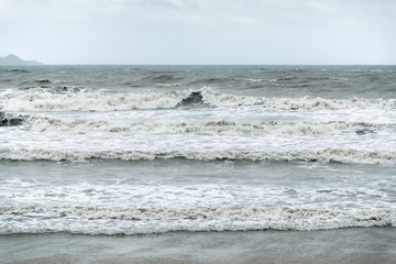 close up of dark waves in the bad weather, nature background