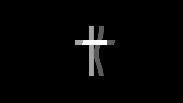 Church Cross Christianity Religion Icon Old Vintage Twitched Bad Signal Screen Effect 4K Animation. Twitch, Noise, Glitch Loop with Alpha Channel.