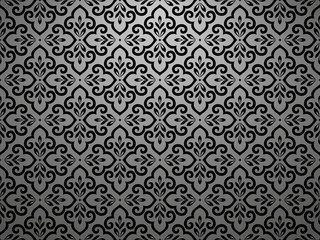 Wallpaper in the style of Baroque. Seamless vector background. Black and grey floral ornament. Graphic pattern for fabric, wallpaper, packaging. Ornate Damask flower ornament