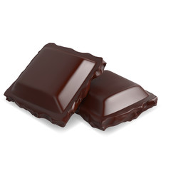 Chocolate pieces. 3d realistic vector icon. Chocolate bars on white background.