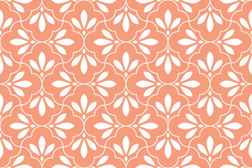 Flower geometric pattern. Seamless vector background. White and pink ornament. Ornament for fabric, wallpaper, packaging. Decorative print