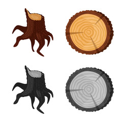 Vector design of tree and raw symbol. Set of tree and construction stock vector illustration.