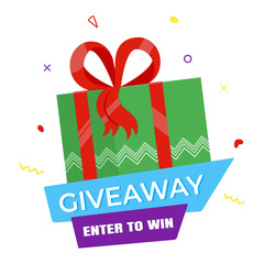 Giveaway gift concept for winners in social medias flat style design vector illustration. Internet give away poster for bloggers prize announcement random quizes flyer leflet on white background