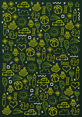 Hand draw Kids doodle background. Objects from a child's life.