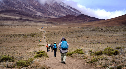Groep wandelaars Trekking Kilimanjaro Mountain, Kilimanjaro National Park, Tanzania