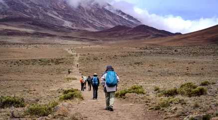 Store enrouleur tamisant sans perçage Kilimandjaro Groupe de randonneurs Trekking Kilimanjaro Mountain, Parc national du Kilimandjaro, Tanzanie
